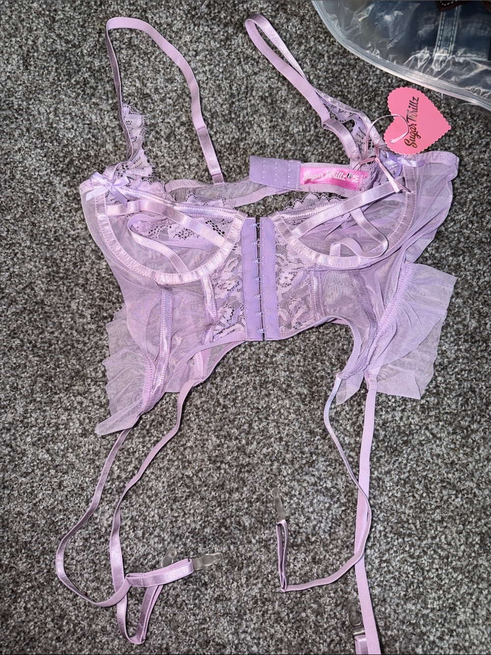 Sugar Thrillz Pastel Lilac Lace Underwire Bustier with Garter Straps